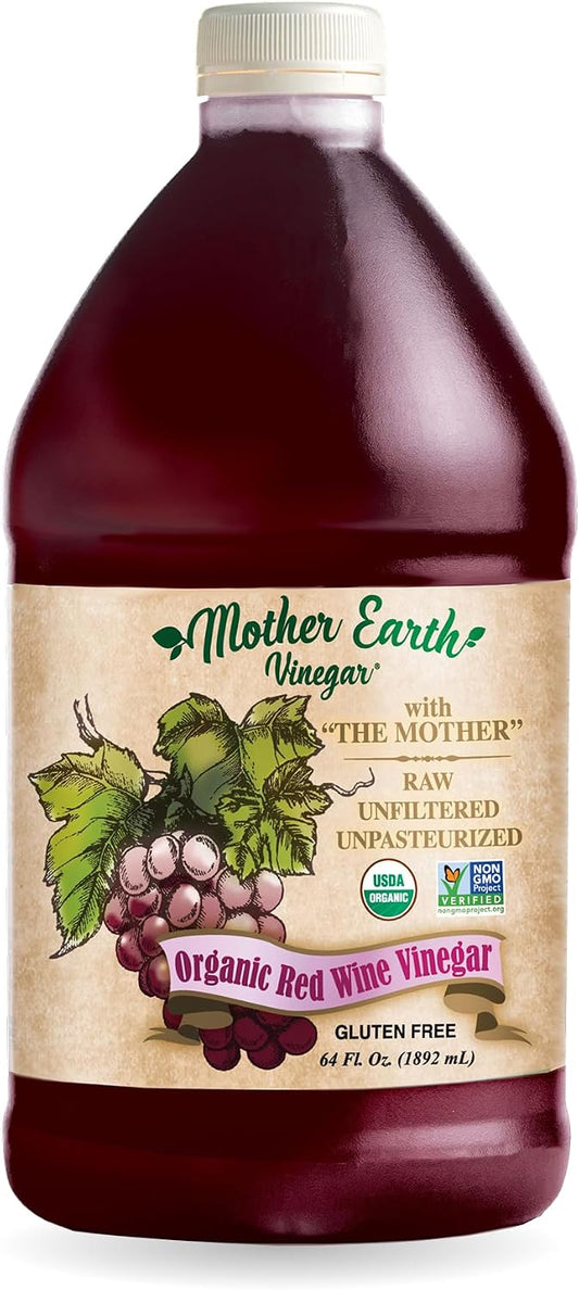 Mother Earth, Organic Red Wine Vinegar with The Mother, Fresh Pressed Organic Cabernet Grapes, ORWV, RWV, Raw, Unpasteurized, Unfiltered (1/64oz)