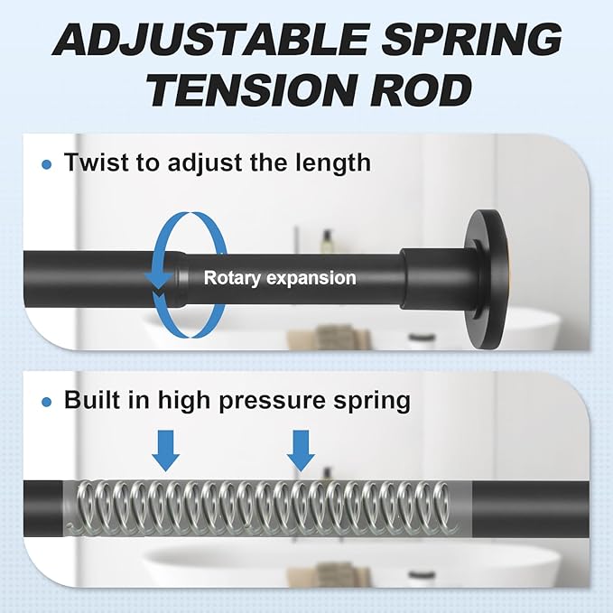 CorkLatta Black Shower Curtain Rod 31 to 80 Inch,1 Inch Diameter Adjustable Spring Tension Stainless Steel Telescoping Rod,Easy Install,No Rust