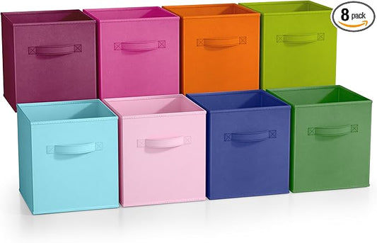 Sorbus Fabric Storage Cubes - 8 Foldable Storage Bins for Organizing Pantry, Cubbies, Toy Box - Clothes Storage & Closet Organizer - 11 Inch Collapsible Cube Baskets for Shelves with Handle