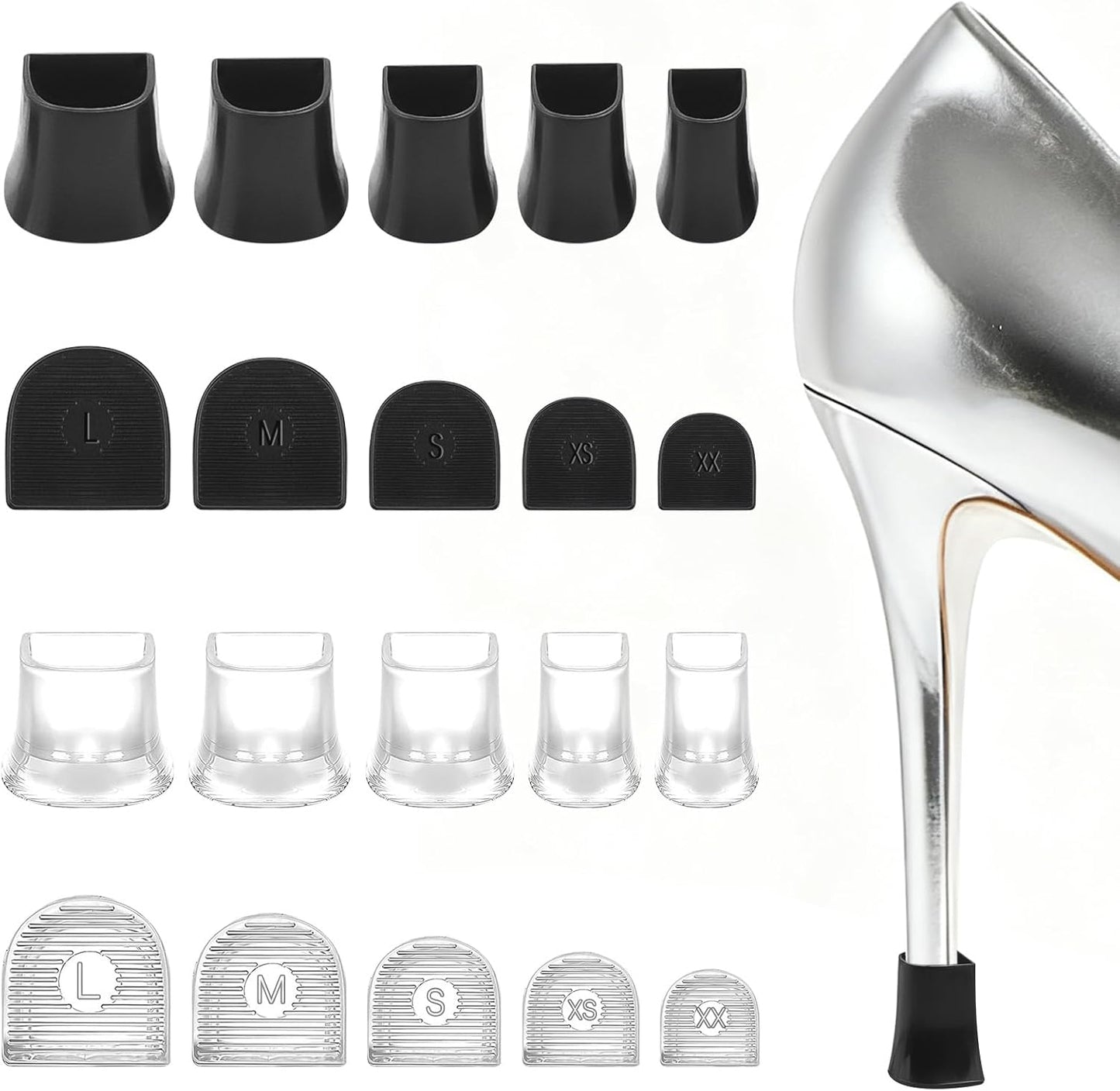 10 Pairs Heel Protectors for Grass, Non-Slip Heel Caps for High Heels, Anti-Noise Heel Covers for Grass Repairing Shoes Wedding Gravel Wetlands Outdoor Events Replacement (XXS, XS, S, M, L)