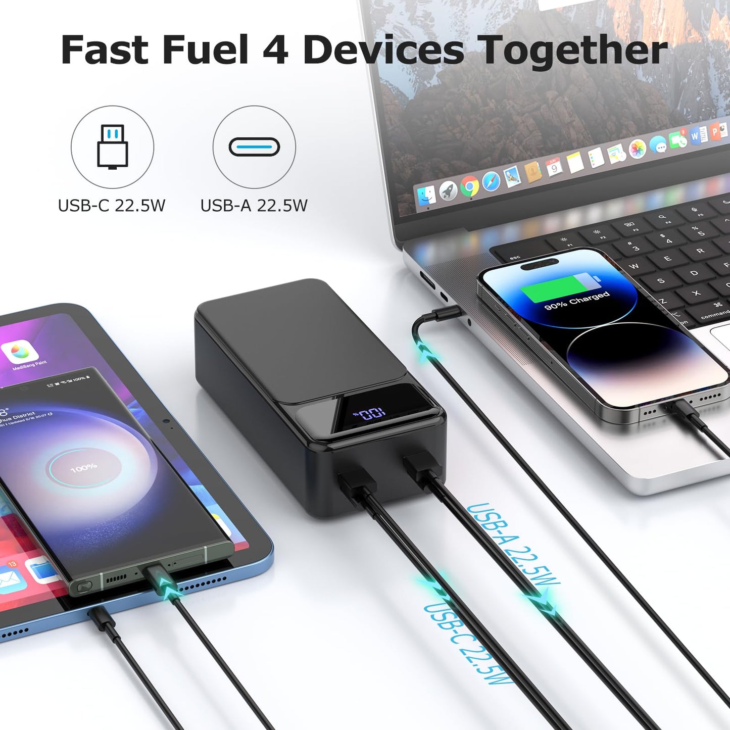 POIYTL 50000mah Power Bank 22.5W Fast Charging Portable Charger USB-C with 4 Outputs & 2 Inputs LED Display Huge Capacity External Battery Pack for iPhone, Samsung, iPad etc