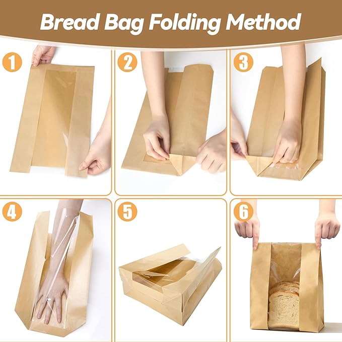 Tripho 100 Pcs Bread Bags for Homemade Bread with Clear Window & 120 Stickers, Sourdough Bread Bags for Storage of Bread,Cookies & Snacks, Large Bakery Paper Bags