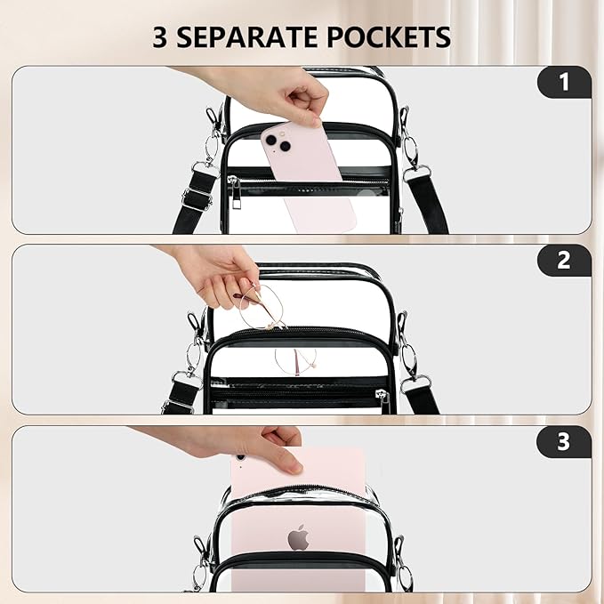 Blvornl Clear Crossbody Bag with Adjustable Shoulder Strap, Stadium Approved PVC Purse Bag, Messenger Bag