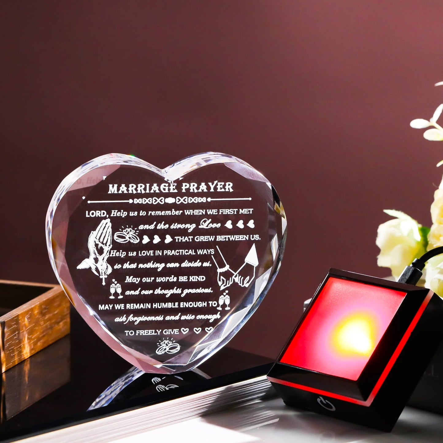 Arikyrist Wedding Gifts for Couples 2025 with Colorful LED Base Heart Happy Anniversary Marriage Prayer Gift with Inspiring Quotes Unique Newlywed Mr and Mrs Engagement Gift Bridal Shower Gifts