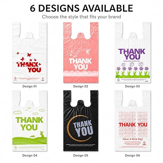 YoYoRain 1000 Pack White Thank You T-Shirt Bags with Handles, 11"x6"x21" Plastic Shopping Bags for Grocery, Retail & Takeout