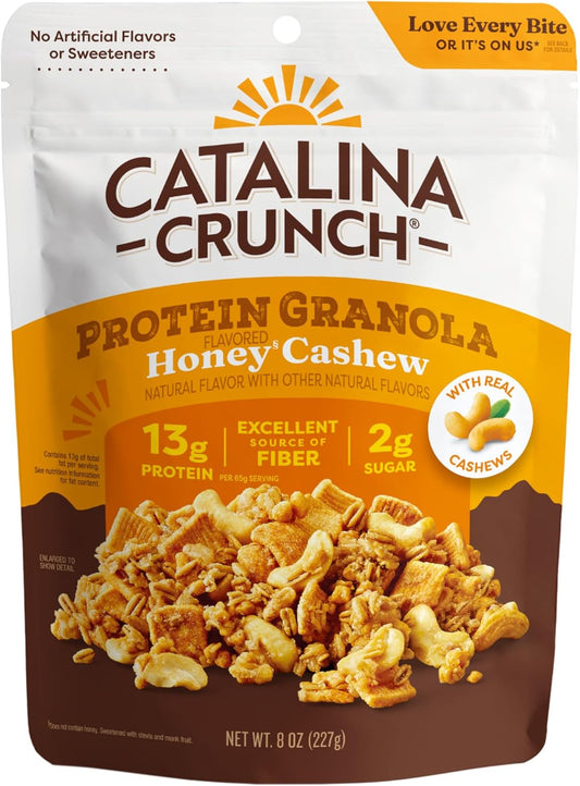 Catalina Crunch Protein Granola - Low Sugar Breakfast Cereal with 13g of Protein - Gluten Free, Keto Friendly - Honey Cashew - 8 oz. Bag (Pack of 1)