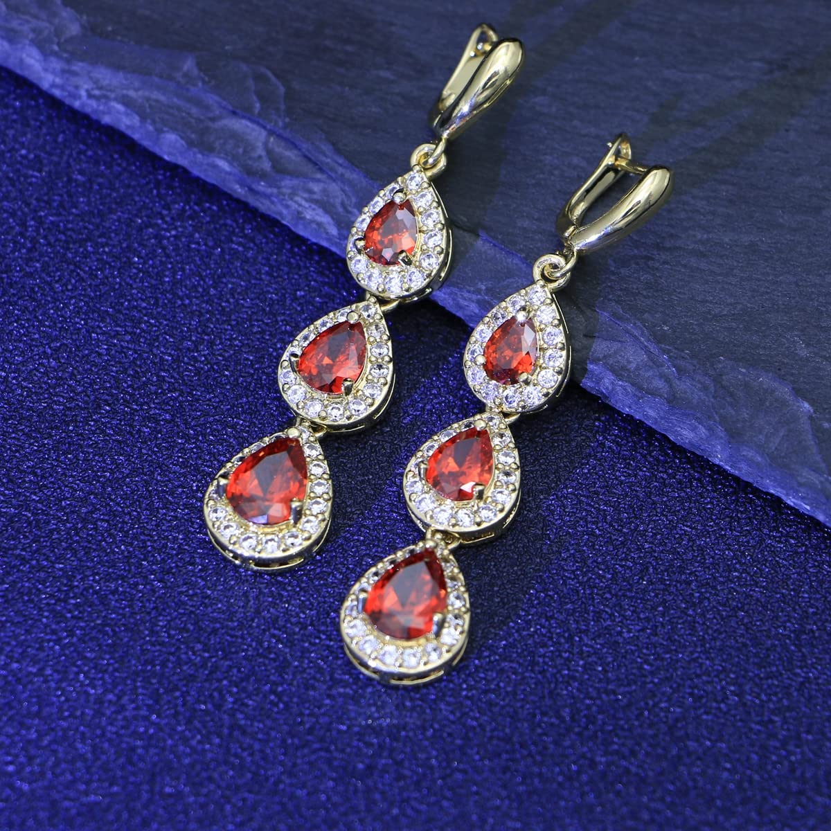 LMXXVJ Created Red Garnet Earring for Women,18K Gold Plated Long Earrings Birthday Anniversary Mother’s Day Valentine's Day Luxury Gift