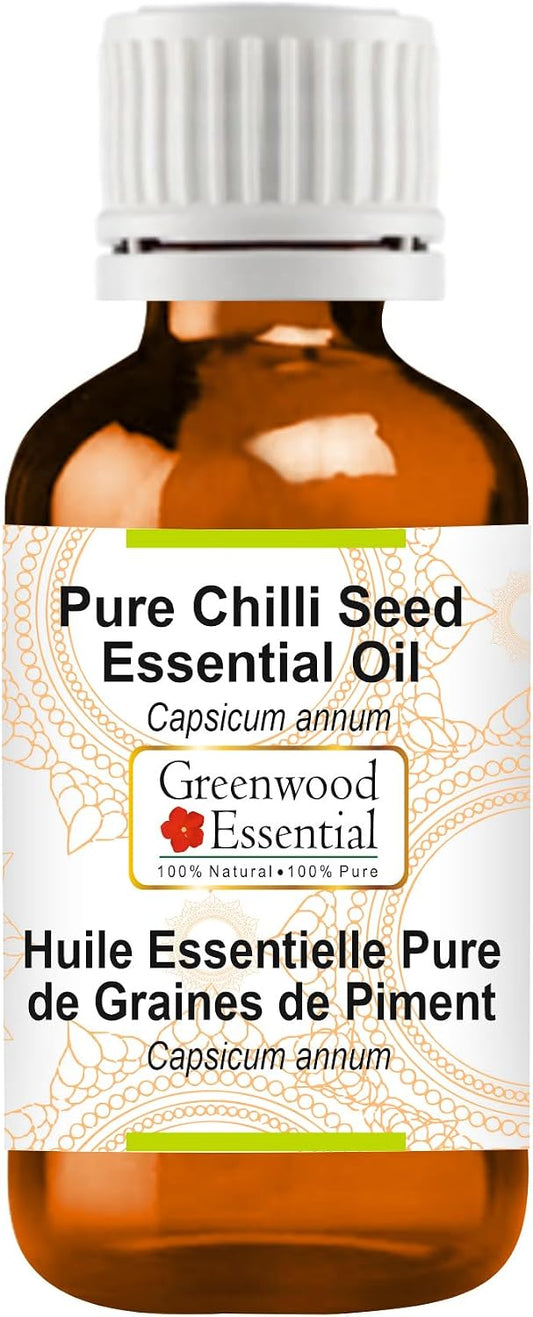 Greenwood Essential Chilli Seed Essential Oil (Capsicum annum) Pure | Non-Sticky | Non-Greasy | Lightweight | Men & Women | All Skin Types | Steam Distilled 50ml (1.69 oz)