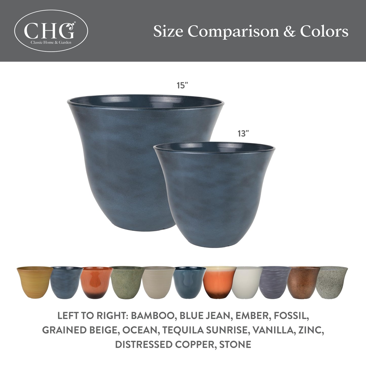 Classic Home and Garden Honeysuckle Resin Planters - Lightweight Indoor & Outdoor Plant Pots - UV-Resistant Plastic Flower Pots - Pot Planters for Flowers & Herbs (15" Tequila Sunrise)"