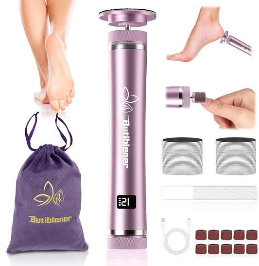 Electric Foot Callus Remover, Cordless Foot File Pedicure Tool, Foot Sander Nail Grinder with 60+10PCS Sandpapers for Dead Skin Dry Calluses, 3 in 1 Foot Scrubber & Nail File(Pink)