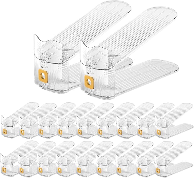 CiBiZi Clear Shoe Slots Organizers 20Pack Shoe Stacker Organizer for Closet Shoe Stackers for a Pair of Shoes Shoe Display Shelf Shoe Rack Holders Space Saver Organizador de Zapatos (Clear)