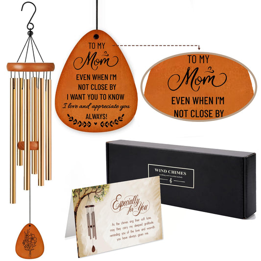 Mothers Day Wind Chime - Mom Wind Chime for Long Distance, Mom Birthday Gifts from Daughter, Son - I Love You Mom Gifts - Home, Patio, Garden Decor - Wooden Large Wind Chimes for Outside 28 Inches