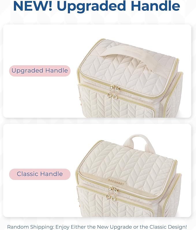 BAGSMART Travel Toiletry Bag, Large Wide-open Travel Bag for Toiletries, Makeup Cosmetic Travel Bag with Handle-Pink