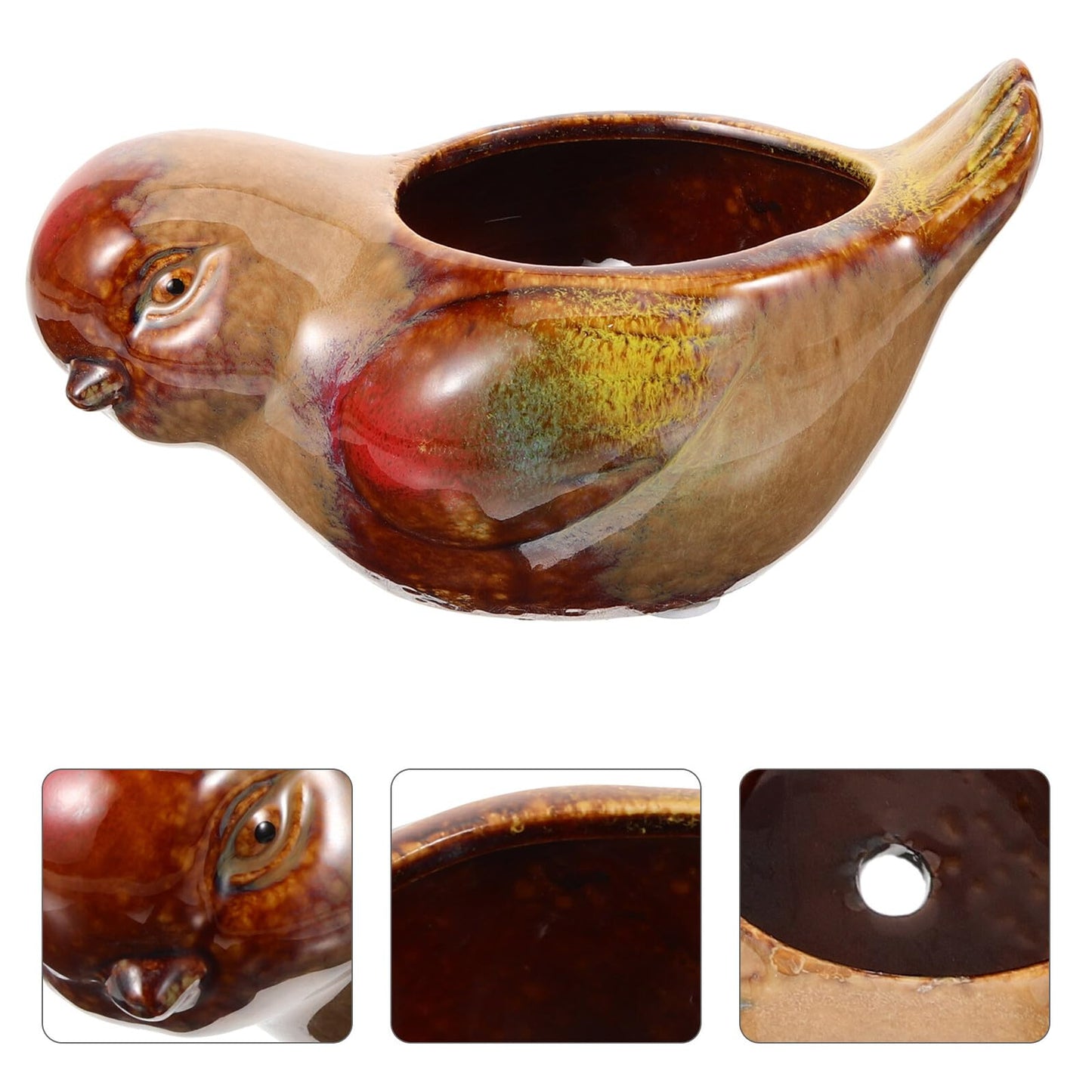 Anneome Ceramic Succulent Planter Pot with Bird Design, Small Indoor Plant Pot for Succulents and Cacti, Decorative Glazed Flowerpot for Home and Garden
