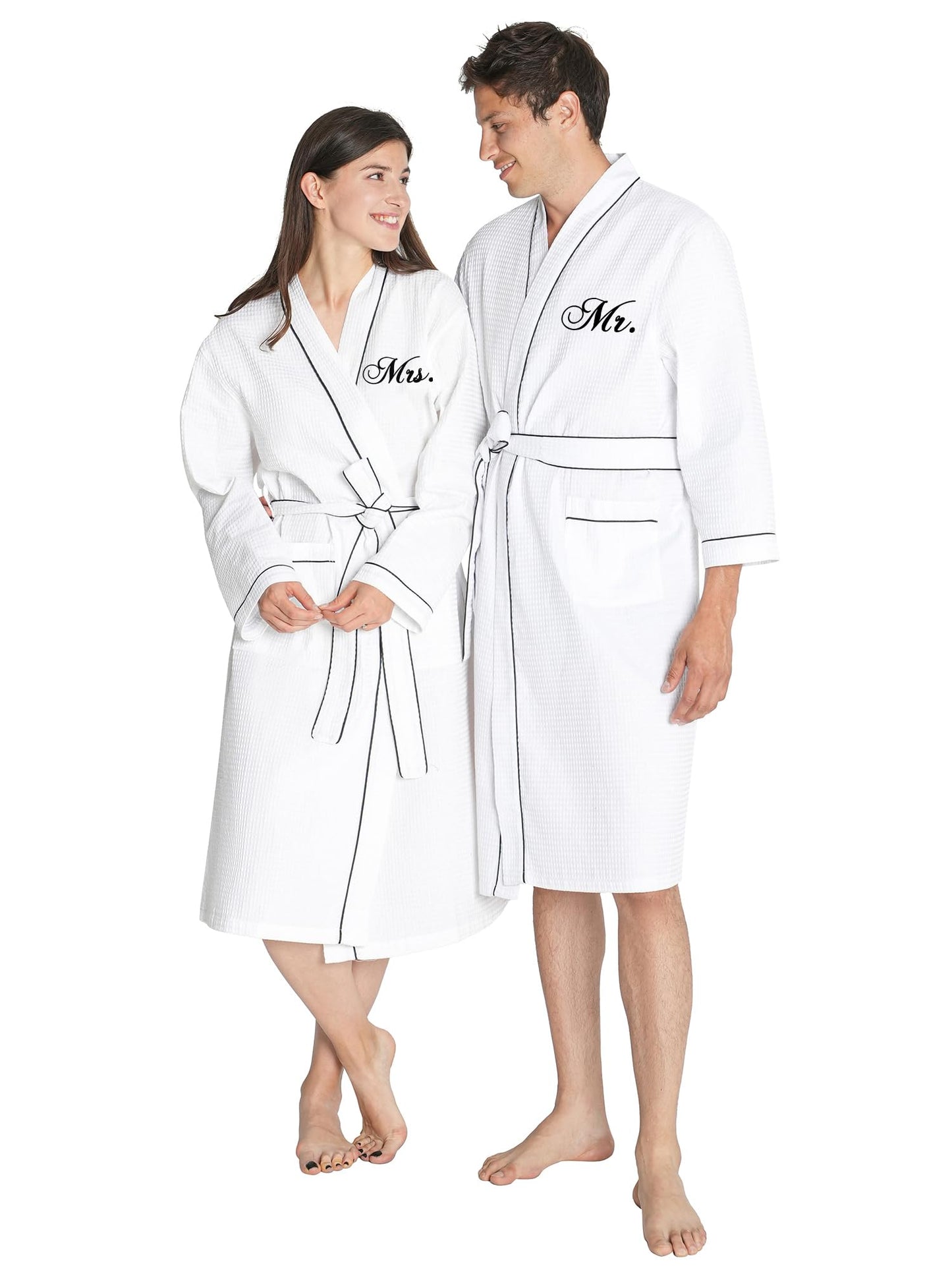 AW BRIDAL Wedding Gifts for Couple Newlyweds, Anniversary Mr and Mrs Waffle Knit Robe Sets for Enagagement Bridal Shower, Monogrammed White Matching Robes for Couples, Bride and Groom, Wifey and Hubby