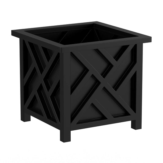 Lattice Design Outdoor Planter Box - 14.75â Square 13â Tall Black Plant Pot - Decorative Plant Pots for Front Porch Decor - Flower Pots Outdoor Planters for Porch Patio or Garden Decor by Pure Garden