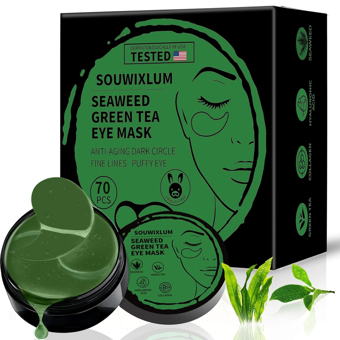 Under Eye Patches for Puffy Eyes 70PCS, Seaweed Eye Mask for Dark Circles and Puffiness, Under Eye Mask Patches Skincare, Eye Gel Pads, Eye Patches for Wrinkles, Puffy Eyes Bags Treatment Women Men