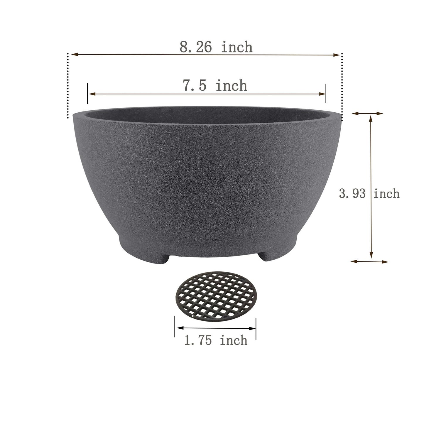 TINYVISTA 8.26” Gray Ceramic Bonsai Pot with Drainage Holes - Large Unglazed Clay Planter for Ficus Trees, Succulents & Indoor Plants, 4" Deep Round"