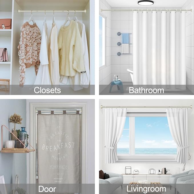 Thestoa Brushed Nickel Shower Curtain Rod Adjustable 43-92 inch, 1"Diameter Spring Tension Curtain Rod No Drill, Anti-Rust Non-Slip Shower Rod for Bathroom Tension Rod