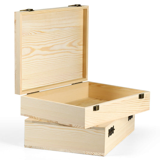 HIPNOOK 2 Pack Unfinished Wooden Box with Lid – 12"x9"x3.1" Decorative Storage Keepsake Memory Boxes Natural Pine Wooden Boxes for Crafts, DIY, Painting, Wood Burning,Wood Gift Box- Ideal Gift & Home