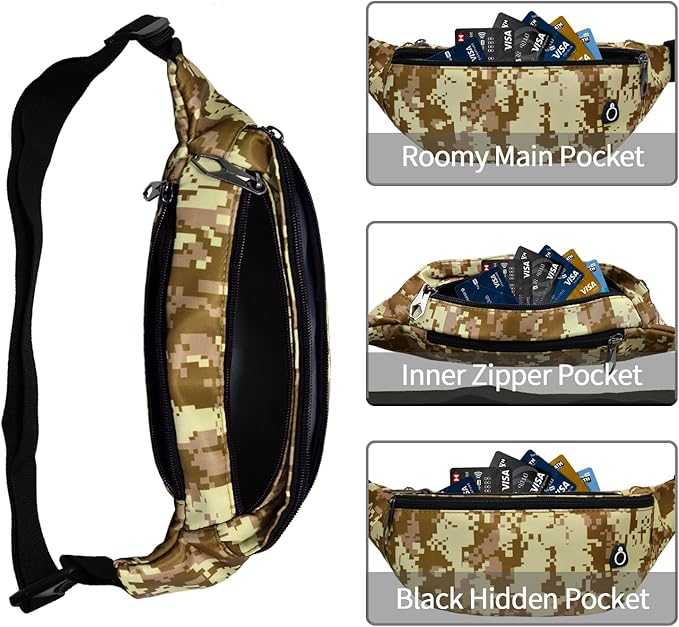 Fanny Packs for Men and Women, Waterproof Sports Waist Pack Bag for Travel Hiking Running Hands-free