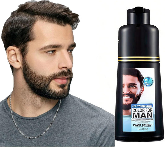 Black Beard Dye Shampoo for Men 5 Minute Gray Coverage with Argan & Coconut Oil, No-Mess Formula, Lasts 5 Weeks, 200ML (Beard & Mustache)