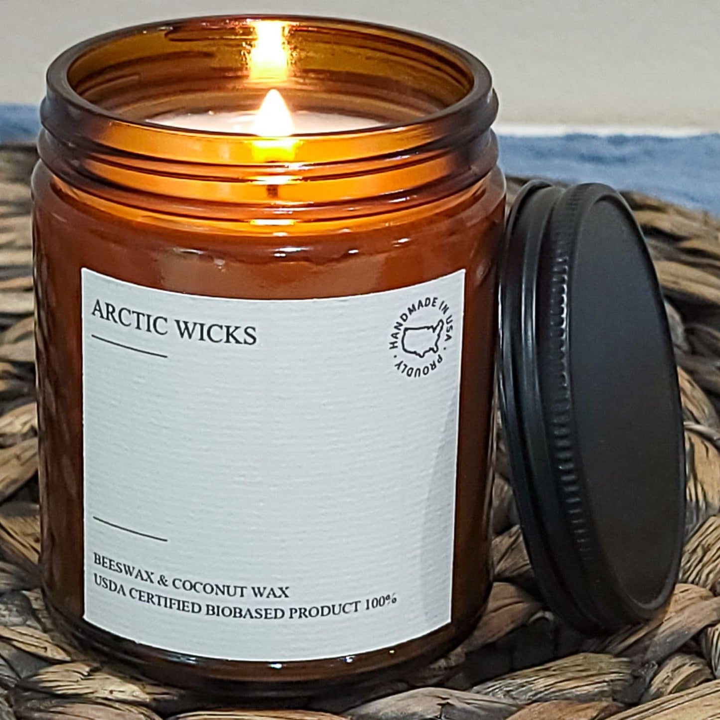 Arctic Wicks Scented Coconut Beeswax Candles | Coconut Beeswax Non Toxic Candle 9oz Amber | Farmhouse Candles Non-Toxic Clean Burn 100% USDA Certified Biobased (Black Coral & Moss)
