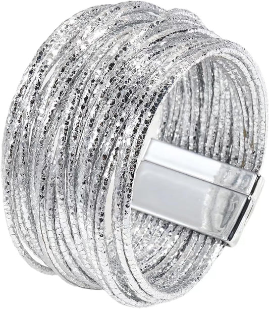 KunBead Leather Sparkly Wrap Bracelets for Women Handmade Braided Boho Multilayer Bracelet Wristband Cuff Bangle Boho Bohemian