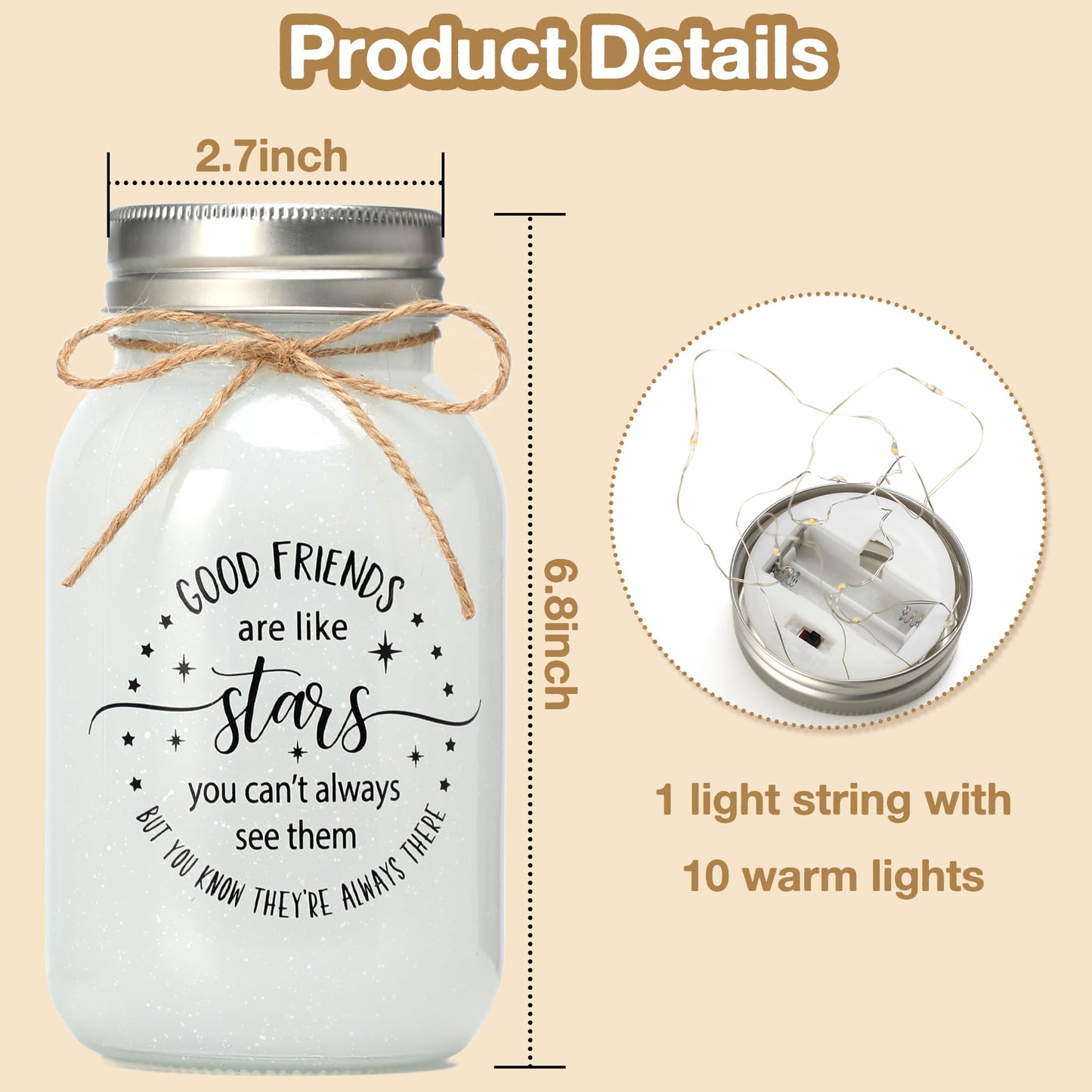 Maracco Friendship Gift, Mason Jar Night Lights for Friends, Best Friends Gift for Women, BFF, Coworker, Birthday Thanksgiving Gifts for Friends