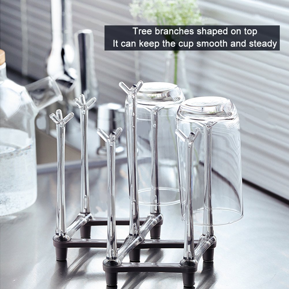 Marbrasse Retractable Cup Drying Rack, Drinking Glass and Sports Bottle Drainer Stand, Plastic Bag Dryer with Non-Slip Bottom for Kitchen Countertop, 2p