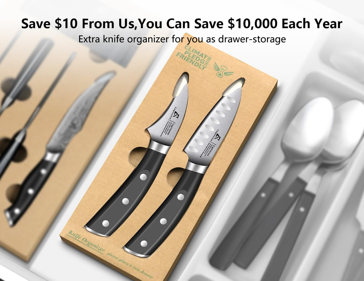 Paring Knife Set, 2PCS Small Kitchen Knives for Fruit, 3.8 Inch Fruit Knives and 2.75 Inch Bird Beak Peeling Knife, Premium Germany Stainless Steel Ergonomic Handle, Elegant Black Ideal for Gift