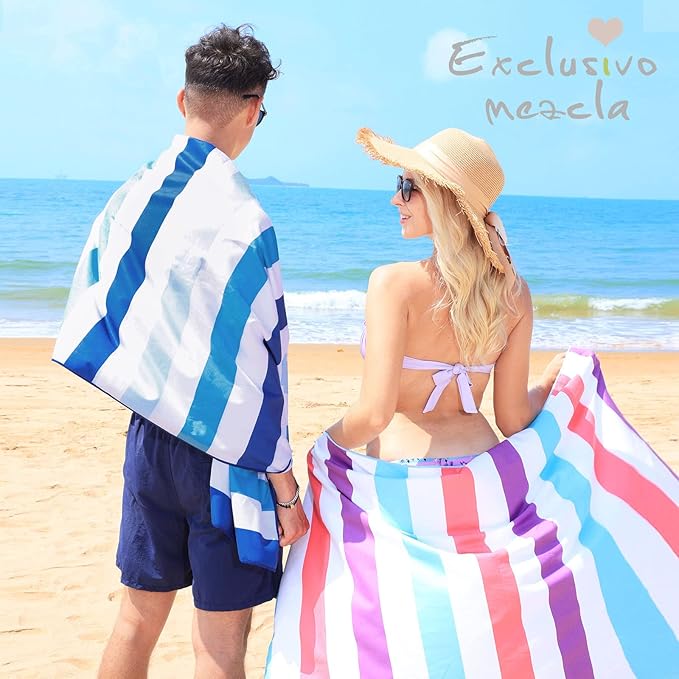 Exclusivo Mezcla 6 Pack Microfiber Quick Dry Beach Towels, Oversized Lightweight Sandfree Pool Towels for Swimming Camping Travel with Bagn (Mixed Color, 35x70 Inches)
