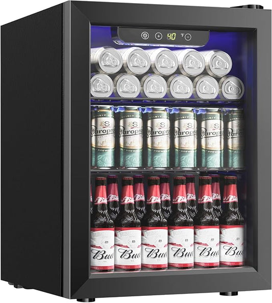 Beverage Refrigerator Cooler, 16 Bottle 68 Can Mini Fridge with Glass Door, Wine Beer Freestanding Drink Fridge, Digital Temperature Control & Adjustable Shelves for Home Office, 1.7 cu.ft