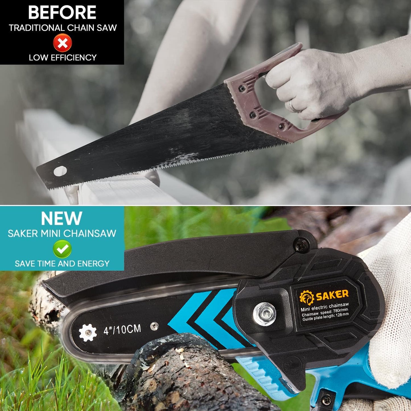Saker Mini Chainsaw,Portable Electric Chainsaws Cordless,Handheld Chain Saw Pruning Shears Chain Saws for Tree Branches,Courtyard,Household and Garden,Christmas Gifts for Men Dad Husband Women