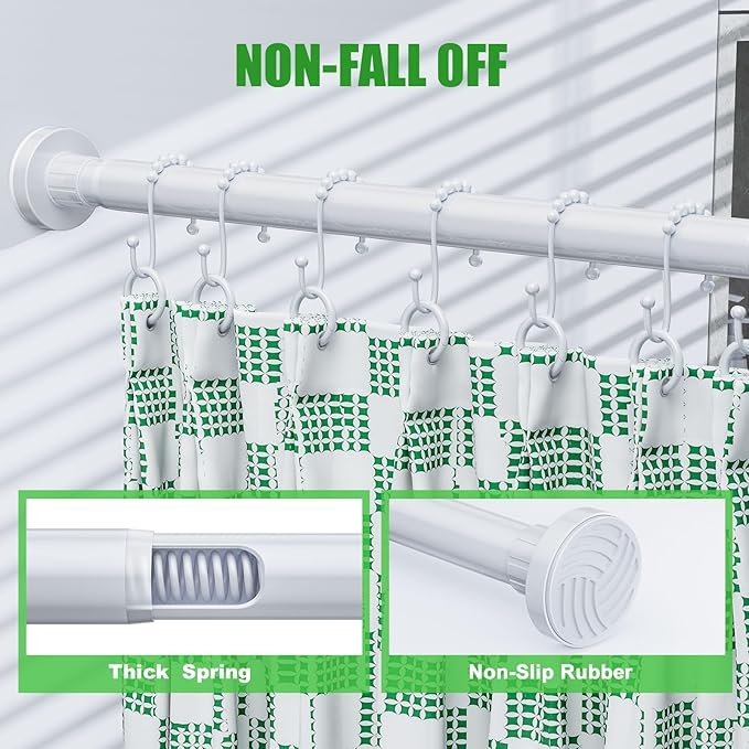 Ausemku Shower Curtain Rod 32-50 Inch Adjustable - 1 Inch Diameter Heavy Duty No drill Spring Tension Shower Rod, Non-Slip Rustproof Telescopic Rod for Bathroom, White