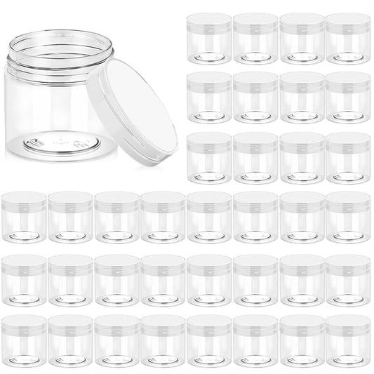 Eternal Moment 36 Pack 6 OZ Plastic Jars Round Clear Cosmetic Container Jars with Clear Lids, Perfect for Lotion, Slimeï¼Cream, Ointments, Makeup, Eye Shadow, Samples, Pot, Travel Storage