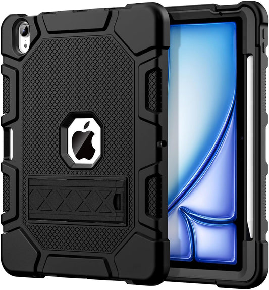 Azzsy Case for iPad Air 11 Inch M4/M3/M2 (2026/2025/2024), iPad Air 5th/4th Generation 10.9 Inch (2022/2020), Heavy Duty Shockproof Rugged Protective Case with Pencil Holder, Black