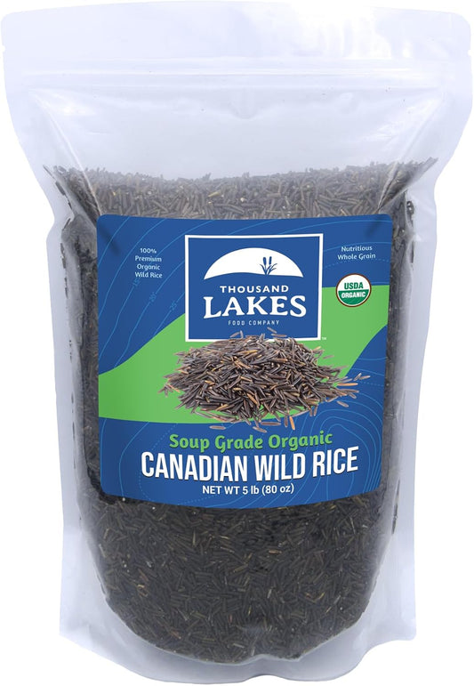 Thousand Lakes Organic Canadian Wild Rice - Soup Grade - Bulk - 5 pounds | 100% Wild Rice | Wild Harvested