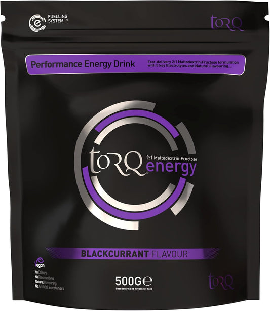 Torq Energy Drink Natural Blackcurrant Isotonic Energy Drink Powder - Electrolyte Powder Energy Drinks High Carbohydrates 30g per 500ml and Sodium - 15 Servings - 500g