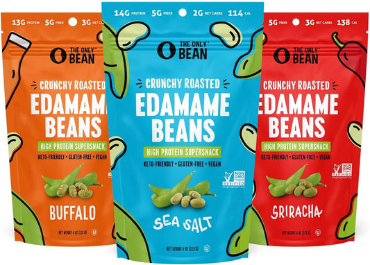The Only Bean Crunchy Dry Roasted Edamame Beans (Variety Pack), Low Carb Keto Healthy Snacks For Adults and Kids, Fiber Protein Snacks, Diabetic Snacks, 4 oz (3 Pack)