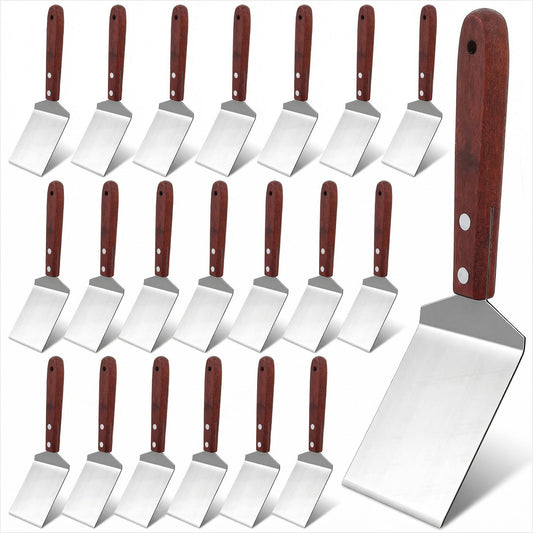 Afcabakila 20 Pcs Small Brownie Cookie Spatula, Metal Stainless Steel Pizza Spatula with Wooden Handle, Cake Baking Triangular Spade Shovel for Desserts Cutting & Serving Desserts, Brownies & Lasagna
