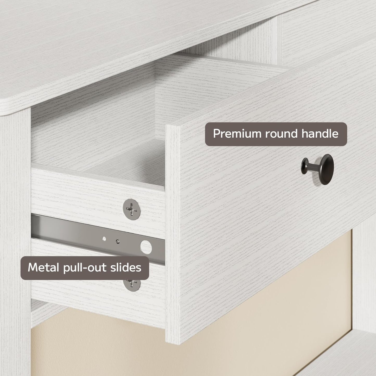 Gizoon Sofa Table with Drawers, Modern Accent Console Table with Open Shelf, Large Storage Space, for Living Room, Front Hall, Entrance Hall, Study Room, White