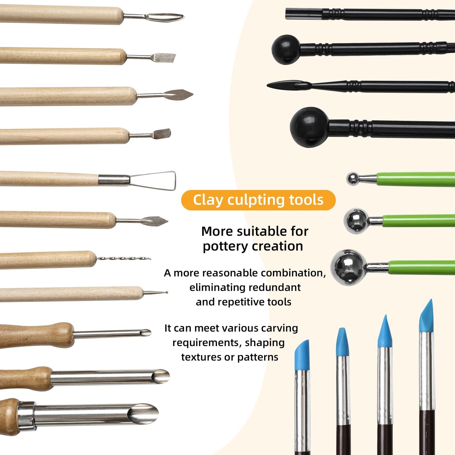 42 PCS Clay Tool, Clay Sculpting Tools Kit, Pottery Tools Can be Used for Stippling, Carving, Molding, and Shaping Clay Crafts, for Beginners, Hobbyists, Artists