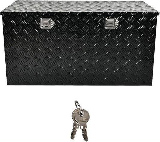 48''Inch Aluminum Truck Tool Box Truck Bed Toolbox Truck Trailer Chest Box Trailer Underbody Storage Organizer Waterproof Square Storage Organizer w/Lock & Keys Black(â48" Lx24''x24'')