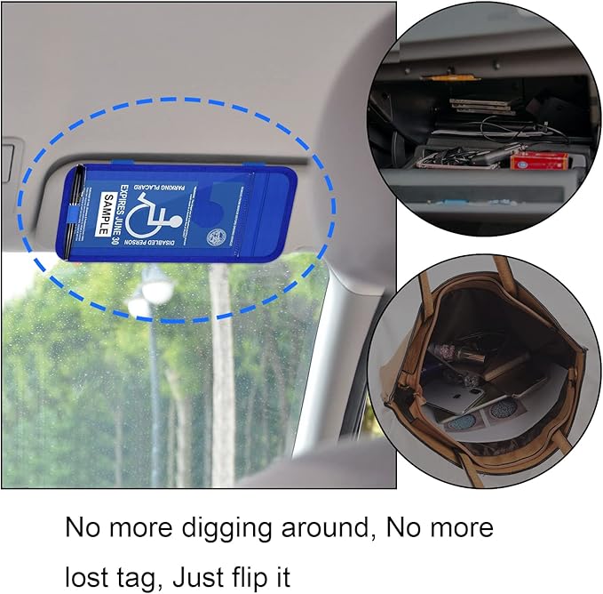 Handicap Placard Holder for Auto, Wisdompro Disabled Parking Permit Sign Protector for Car Sun Visor with Note Paper Slot, Pen Holder and Elastic Strap - Blue