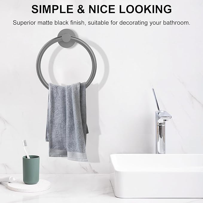 SetSail Towel Holder for Bathroom Wall Mounted Screw-in Towel Ring Stainless Steel Hand Towel Holder Heavy Duty Towel Hanger for Bathrooms, Grey