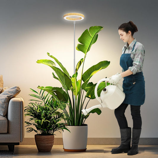 Kullsinss Grow Lights for Indoor Plants, Full Spectrum Plant Lights for Indoor Growing with 6/12/16H Timer, 3 Color Modes, 5 Brightness, 10"-65" Height Adjustable Wood Grain Plant Growing Lamp
