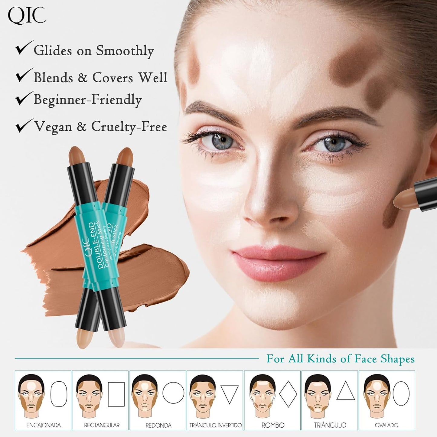 2-in-1 Contour & Highlighter Stick - Dual-Ended, Waterproof, Long-Lasting, for All Skin Tones (02# Lotus root Pink + Coffee)