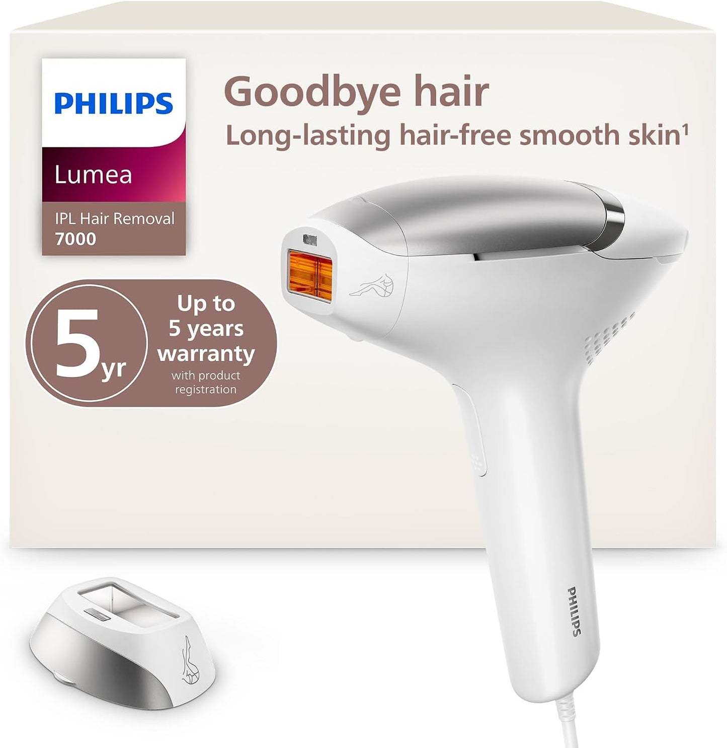 Philips Lumea 7000 Series IPL Hair Removal Device - Permanent Laser Hair Reduction for Women & Men, Easy and Comfortable Use at Home, SenseIQ, Uniquely Curved Attachment for Body, BRI931/03