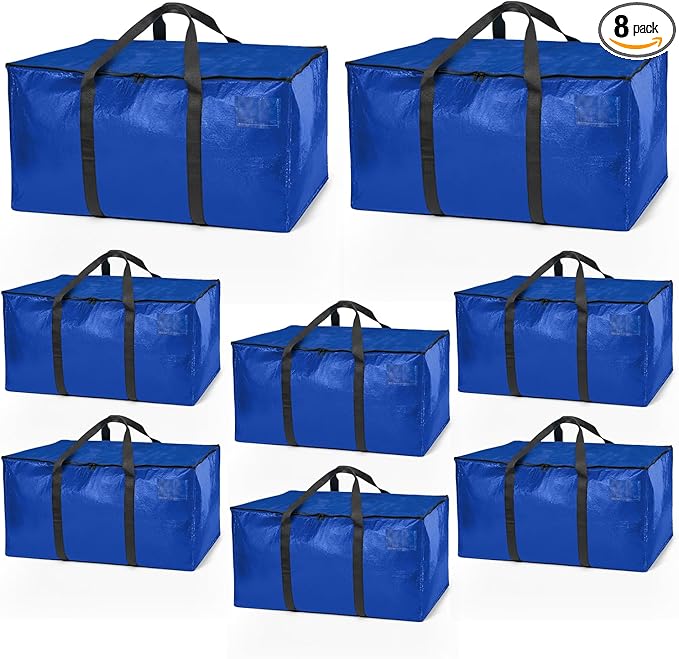ClearSpace Heavy Duty Moving Bags or Storage Bag â Large Moving Boxes with Backpack Straps, Zippers & Handles â Perfect for Moving, College Dorm, Traveling, Camping, Christmas Decorations, 8 Pack